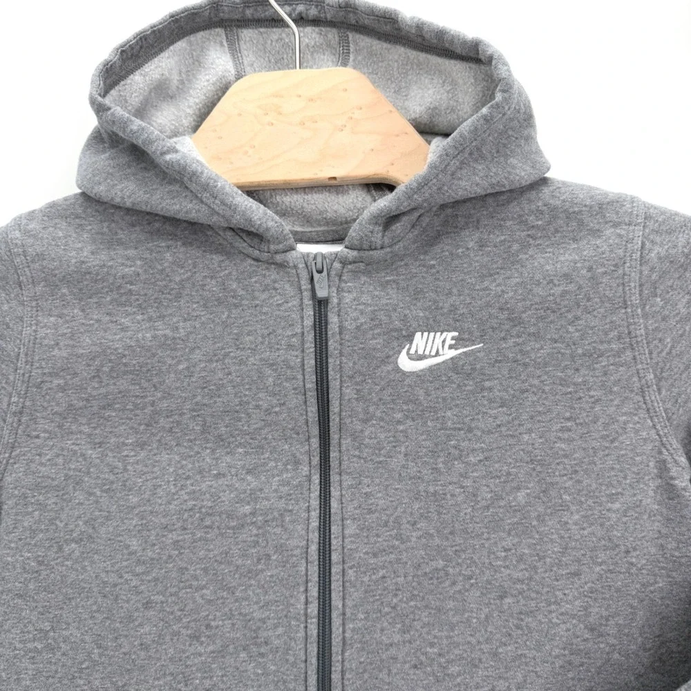 Nike Full Zip Hoodie Kids XL Gray Athletic Fleece Embroidered Logo Sportswear